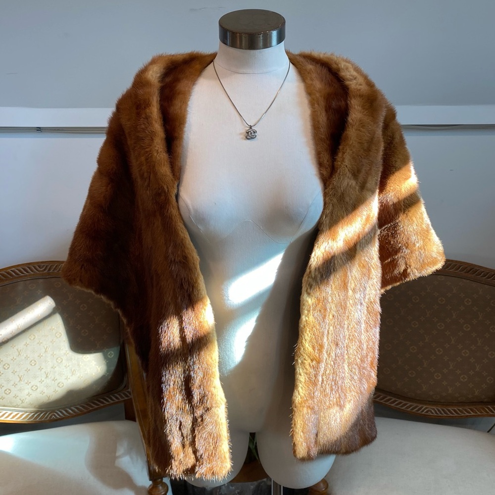 Vintage 1950s Rich Brown Mink Fur Stole Shawl By Flemington Furs